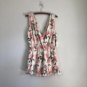 Altard State Romantic Floral Deep V Ruffle Hem Romper Playsuit Size Large